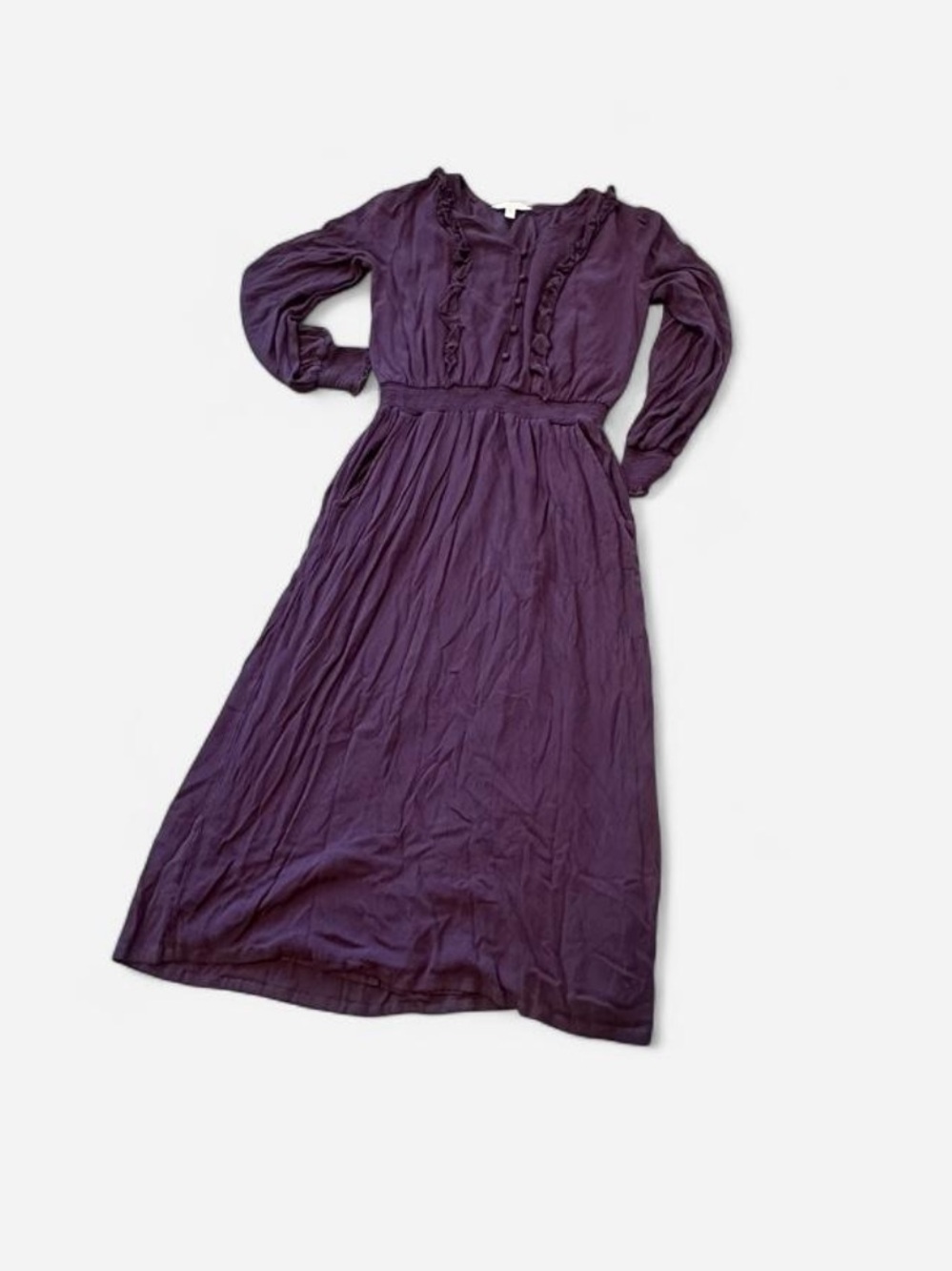 Garnet Hill Plum Long Sleeve Ruffle Maxi Dress